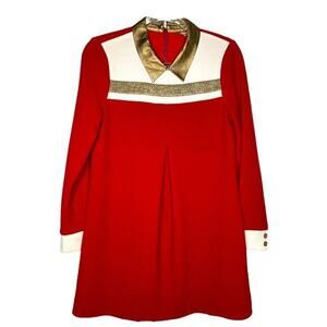PSALTER Womens Metallic Striped Mini Dress Size 40 Red Gold Long Sleeve Back Zip